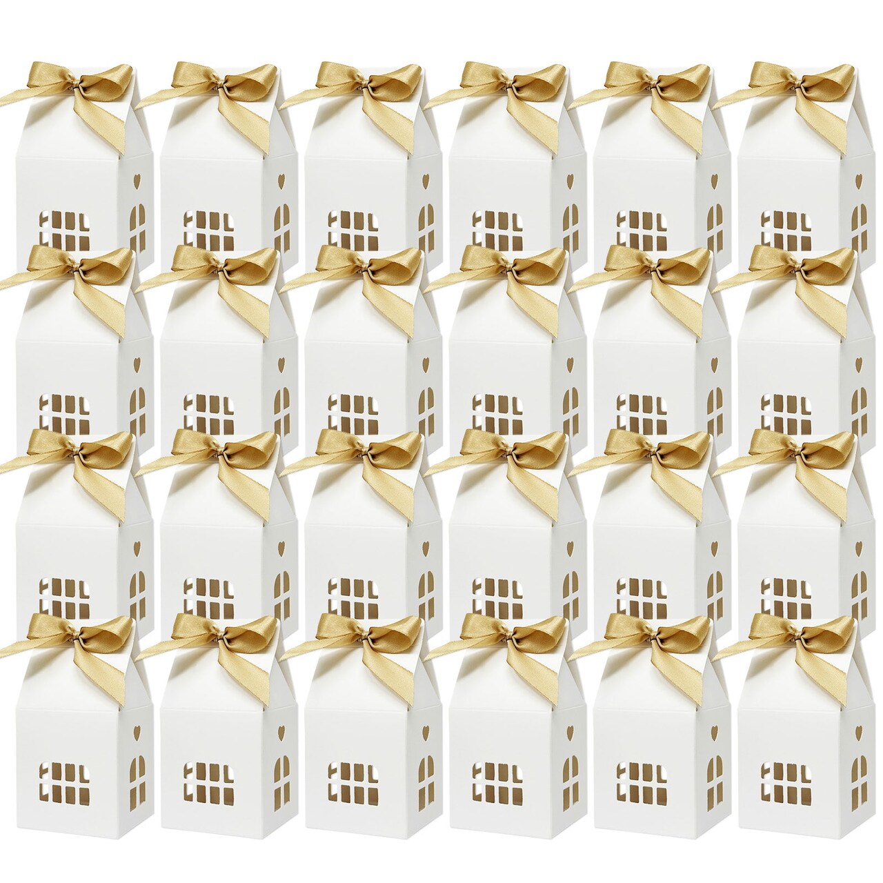 Wrapables House Shaped Gift Boxes with Ribbons for Weddings, Housewarming, Cookies, Candies, Treats, Party Favors (Set of 24)
